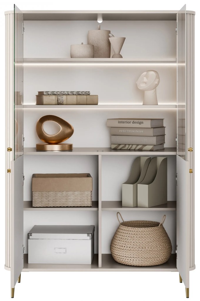 Witryna Vesper 103 cm czterodrzwiowa - kaszmir / złote nogi