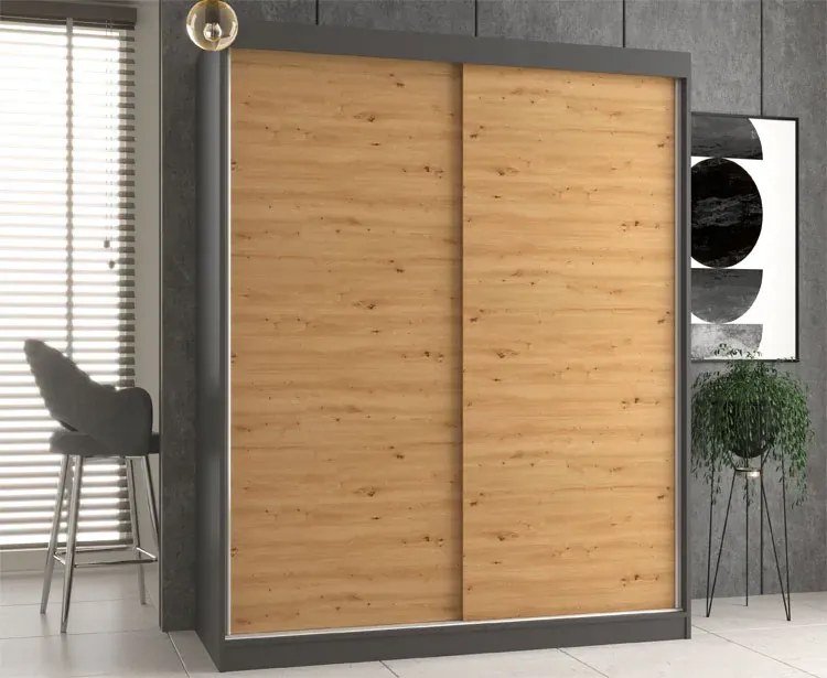 Nowoczesna szafa do przedpokoju dąb artisan antracyt 160 cm - Stoflis 6X