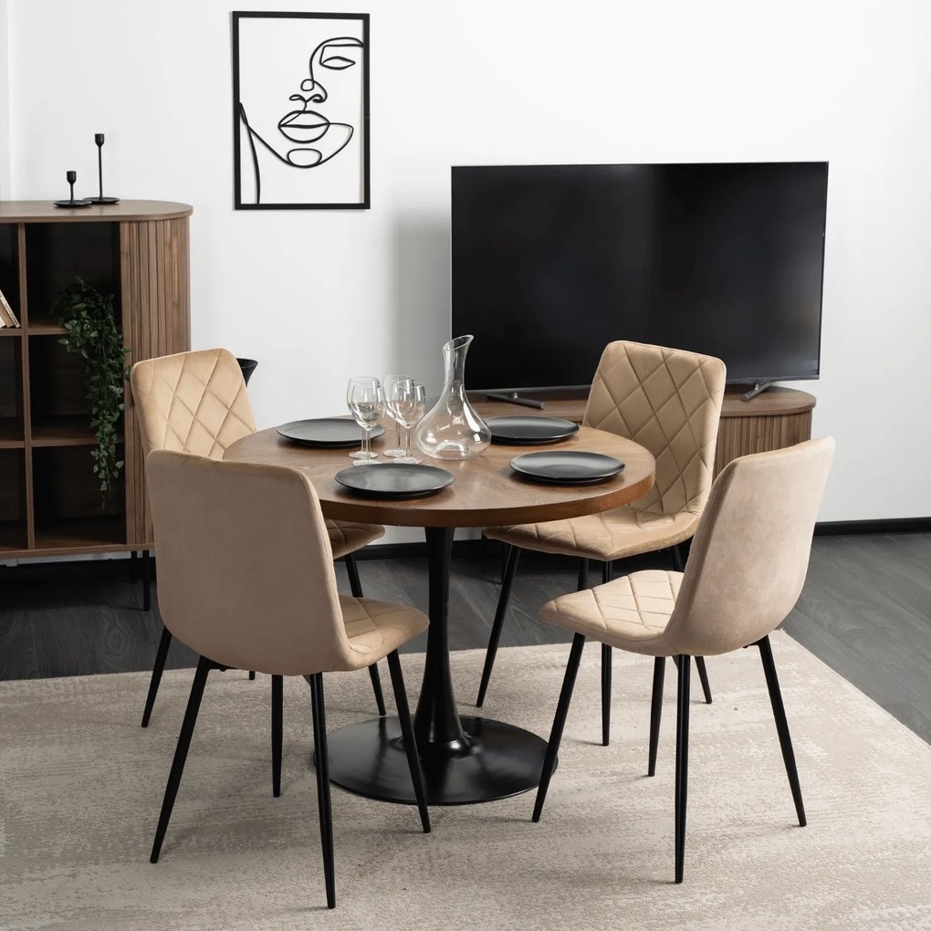 Krzesło Tapicerowane FORIS Beżowe Welurowe Nowoczesne Loft