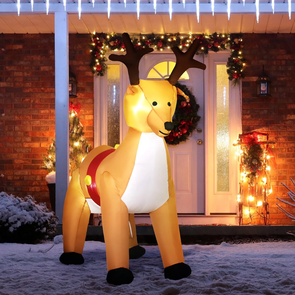 HOMCOM Nadmuchiwany renifer, 1,8 m, lampki LED, akcesoria, automatyczne nadmuchiwanie, żółty