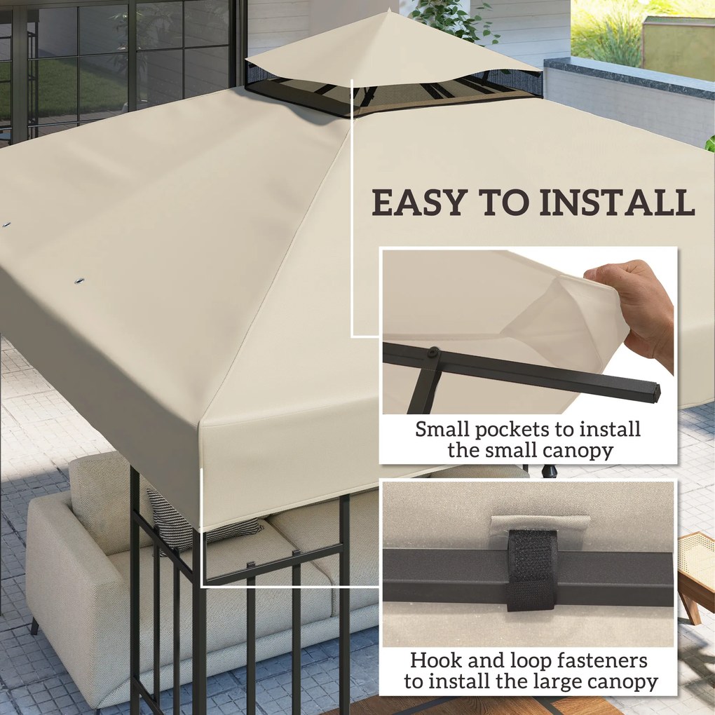 Outsunny Zamienny dach do pawilonu 3 x 3 m, Plandeka z otworami odprowadzającymi wodę, Ochrona UPF30+, Ochrona przed słońcem, Kremowy