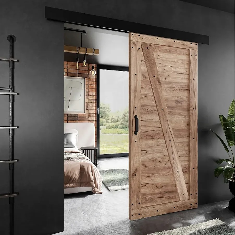 Drzwi przesuwne PALADIO 4 z maskownicą dąb craft złoty70