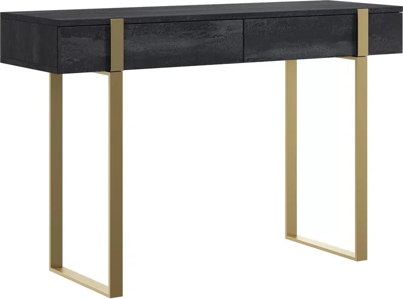 Nowoczesna konsola / toaletka Verica z metalowymi nogami 120 cm - czarny beton / złote nóżki