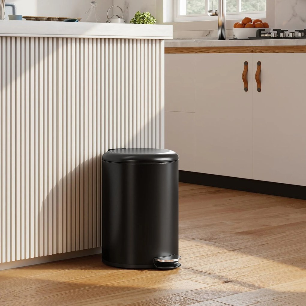 HOMCOM 20 l kosz kuchenny, metal odporny na odciski palców, pokrywa Soft-Close, pedał nożny i wyjmowany kubeł, czarny | Aosom PL