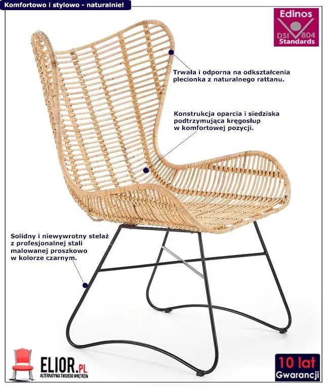 Rattanowy fotel ażurowy uszak H1-L38