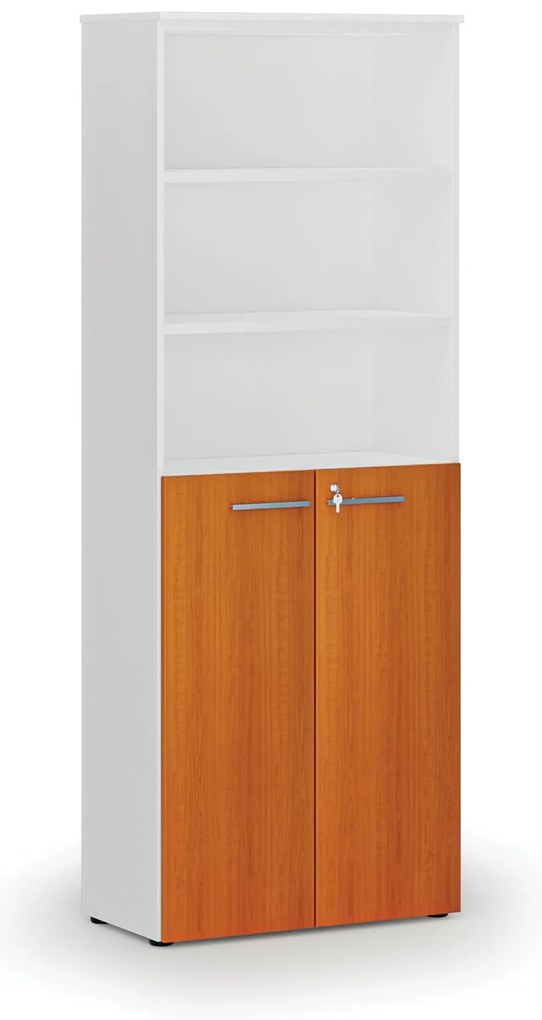 Szafa biurowa kombinowana PRIMO WHITE, drzwi na 3 poziomach, 800 x 420 x 2128 mm, biały/wiśnia
