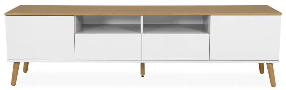 Biała szafka pod TV z nogami z drewna dębowego Tenzo Dot, szer. 192 cm