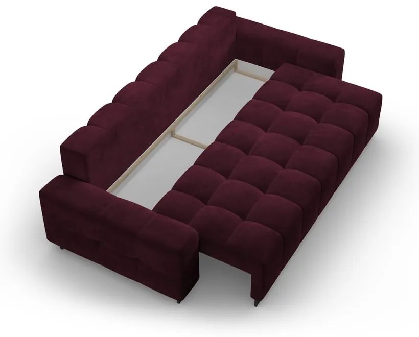 Bordowa aksamitna rozkładana sofa ze schowkiem 250 cm Wicklow – Cosmopolitan Design