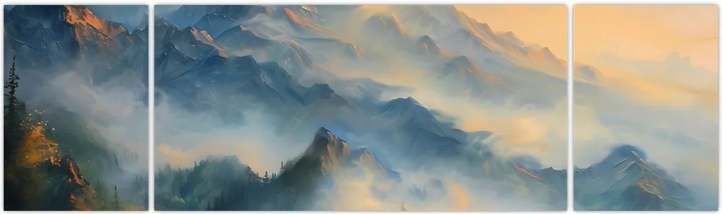 Obraz - Malowany górski krajobraz (170x50 cm)
