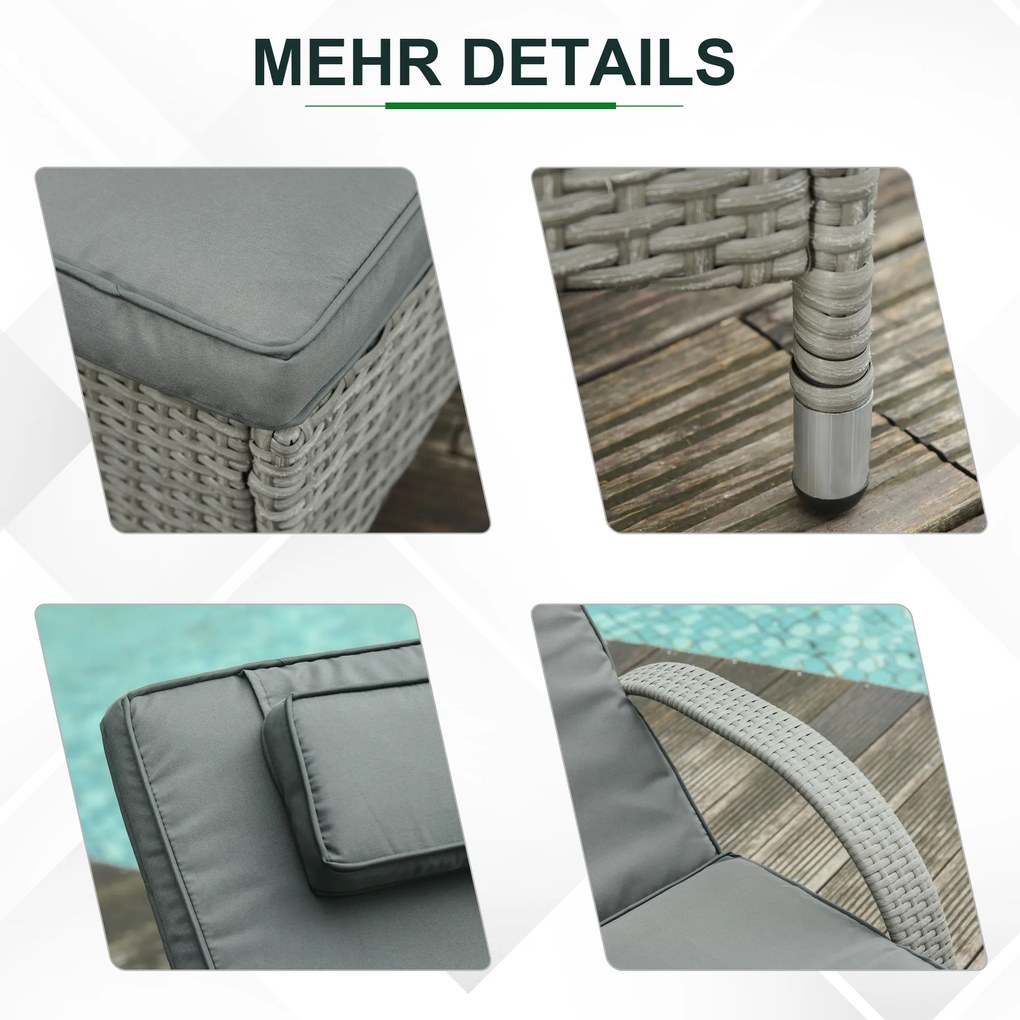 Outsunny Zestaw leżaków ogrodowych z technorattanu ze stolikiem, meble ogrodowe z poduszkami, 4 kolory