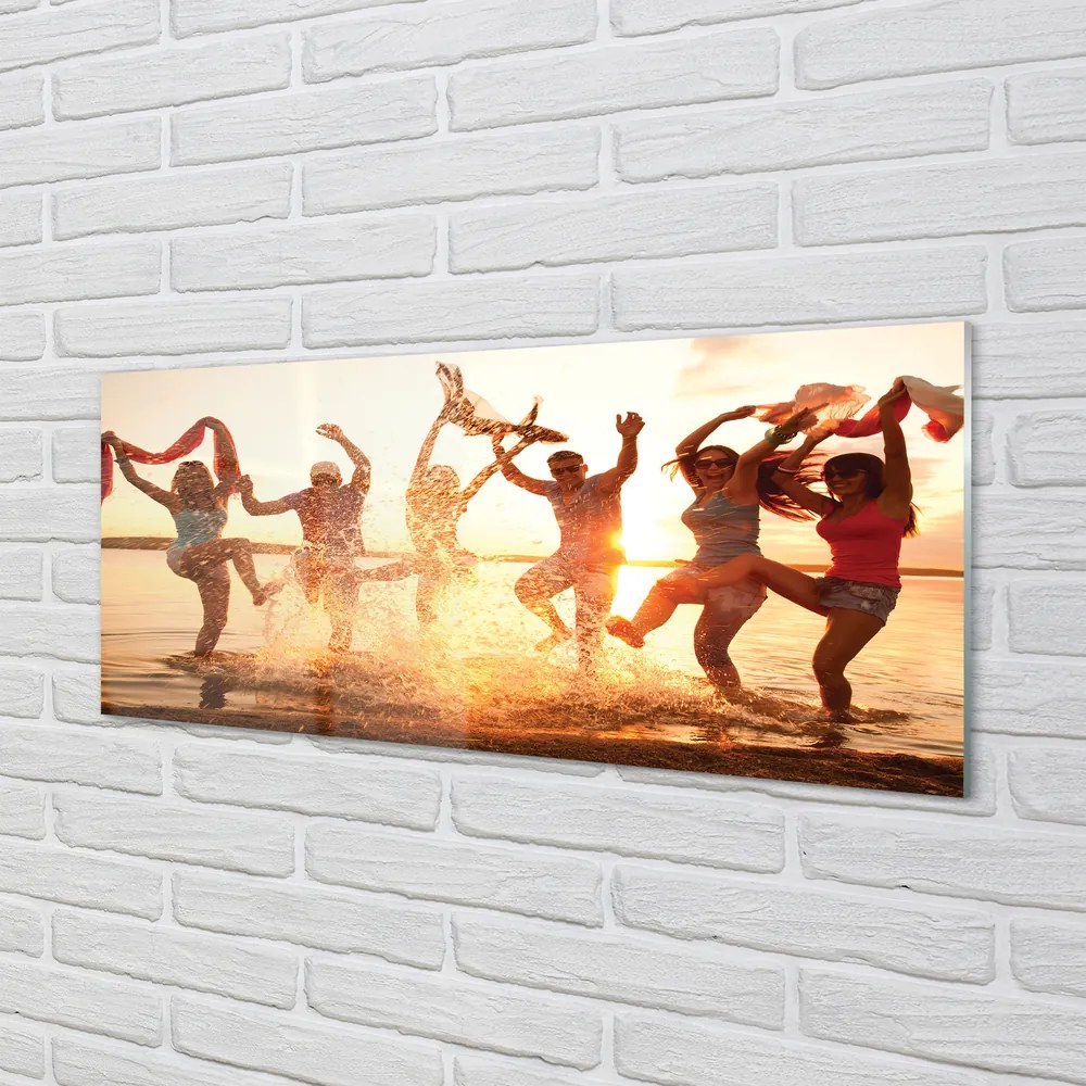 Szkło do Kuchni na Ścianę Ludzie nad Brzegiem Morza o Zachodzie