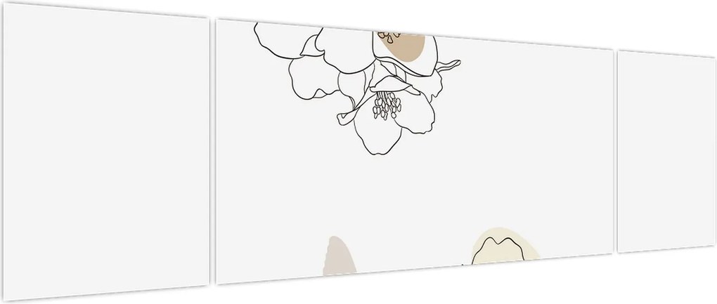 Obraz - Beżowe kwiaty z motylem N⁰2 (170x50 cm)