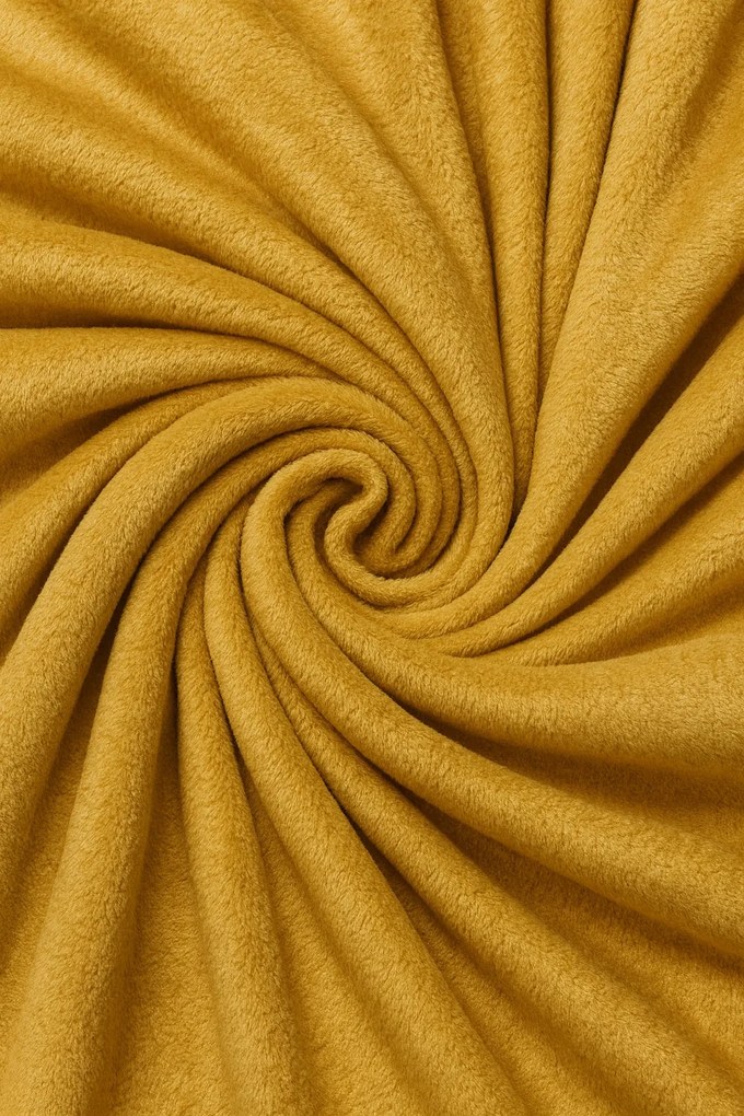 Koc Musztardowy Gładki Dwustronny 200x220 cm Delikatne Włókna miękki ciepły