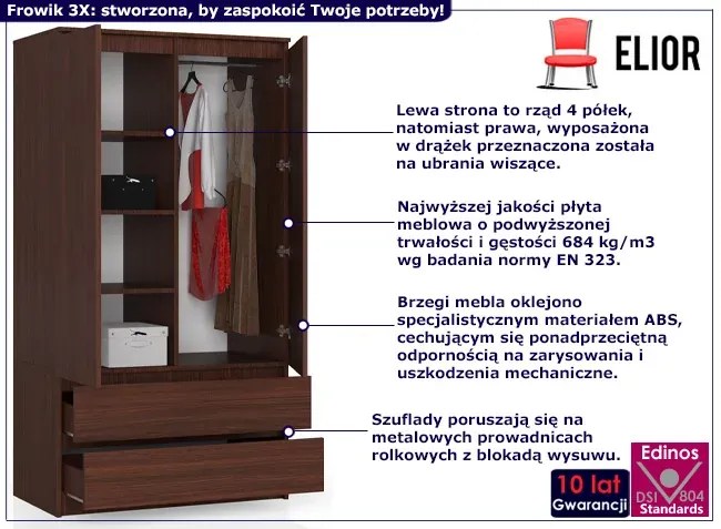 Klasyczna szafa na ubrania wenge Idra