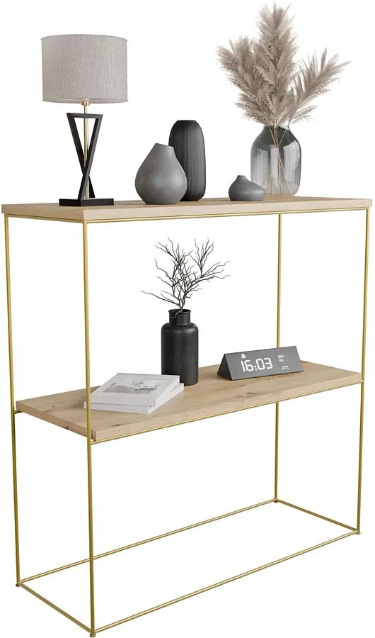 Konsola na metalowym stelażu dąb artisan + złoty N2-L19