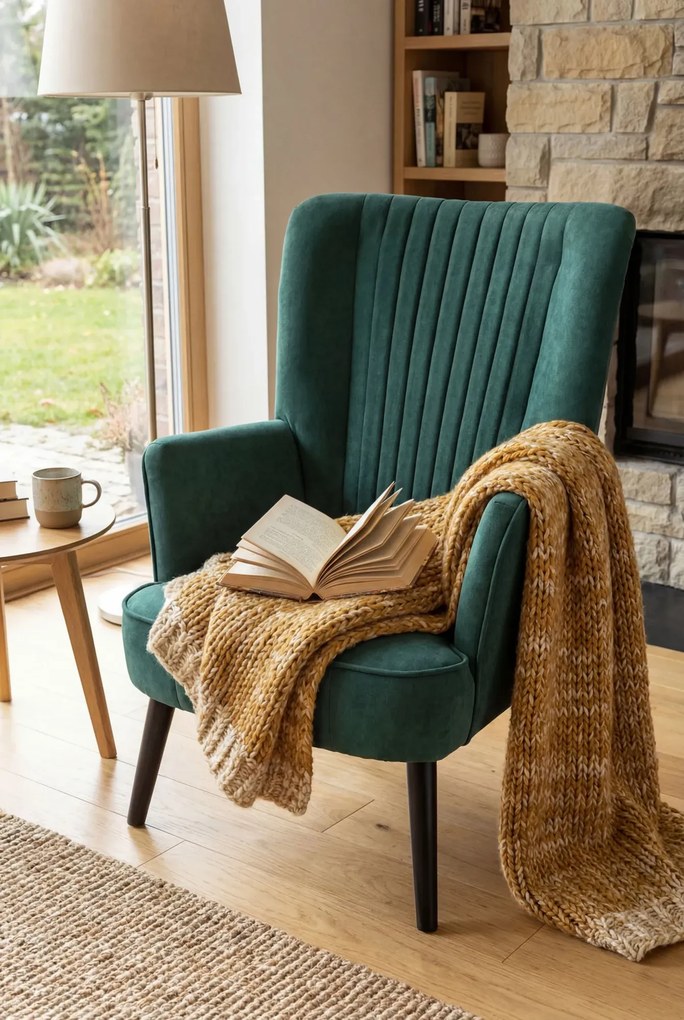 Zielony welwetowy fotel wypoczynkowy K6-Z69