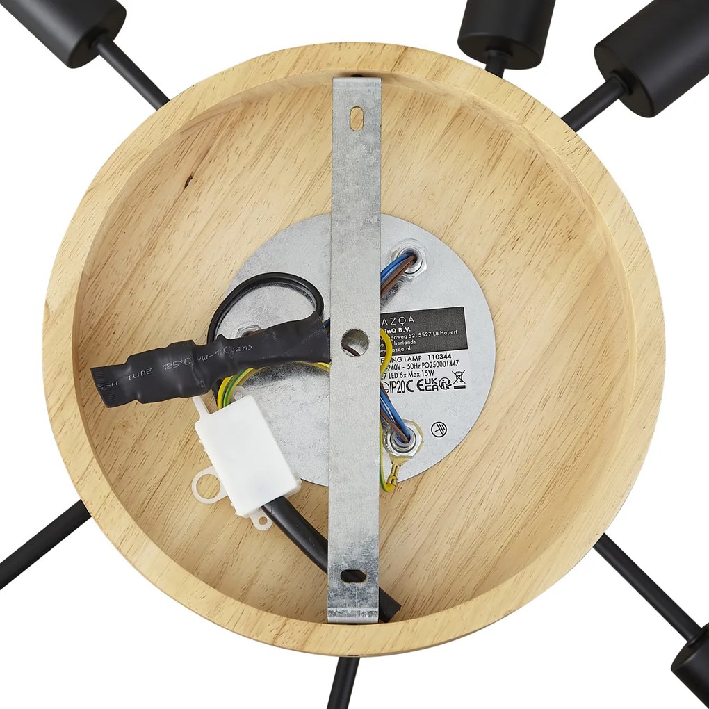 Lampa sufitowa Art Deco czarna z drewnem 6-źródłowa - Sydney