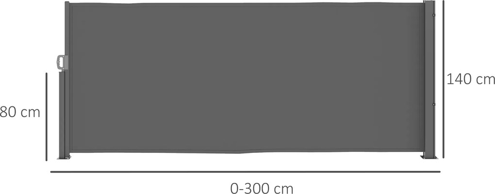 Outsunny Rozsuwana Markiza Boczna z Ochroną Prywatności na Balkon i Taras, Ciemnoszara, 300x140cm