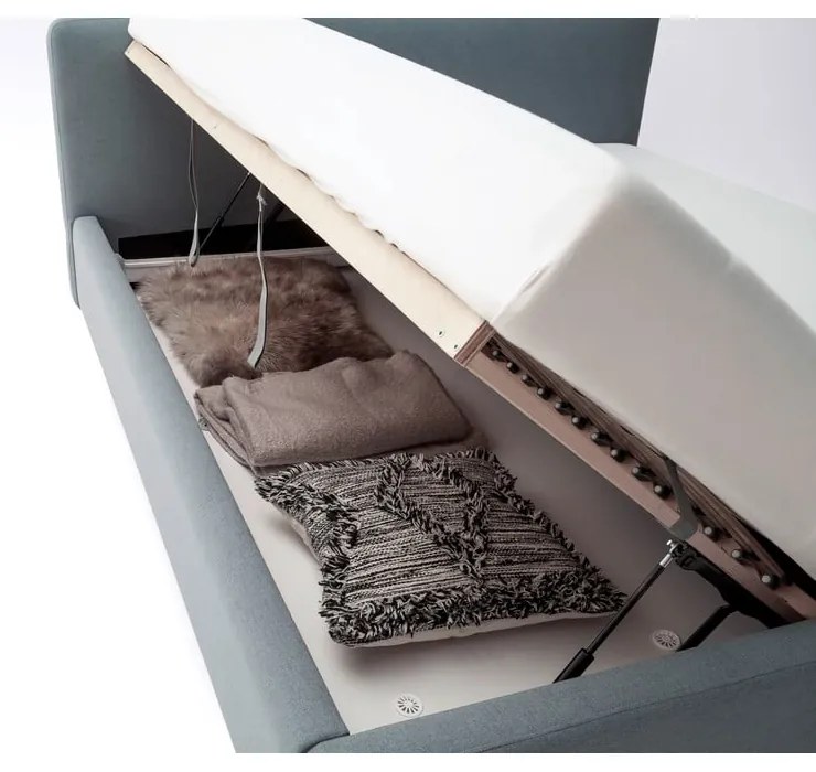 Szaroniebieskie tapicerowane łóżko dwuosobowe ze schowkiem ze stelażem 160x200 cm Mattis – Meise Möbel