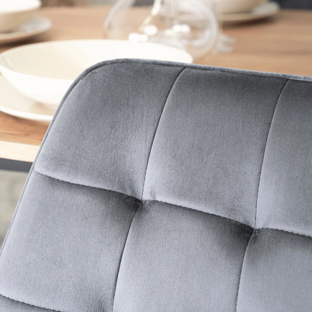 Zestaw Stół Okrągły Rozkładany HARRY 102-142 cm Dąb Craft/Czarny i 4 Krzesła Tapicerowane RICK Szare Nowoczesne