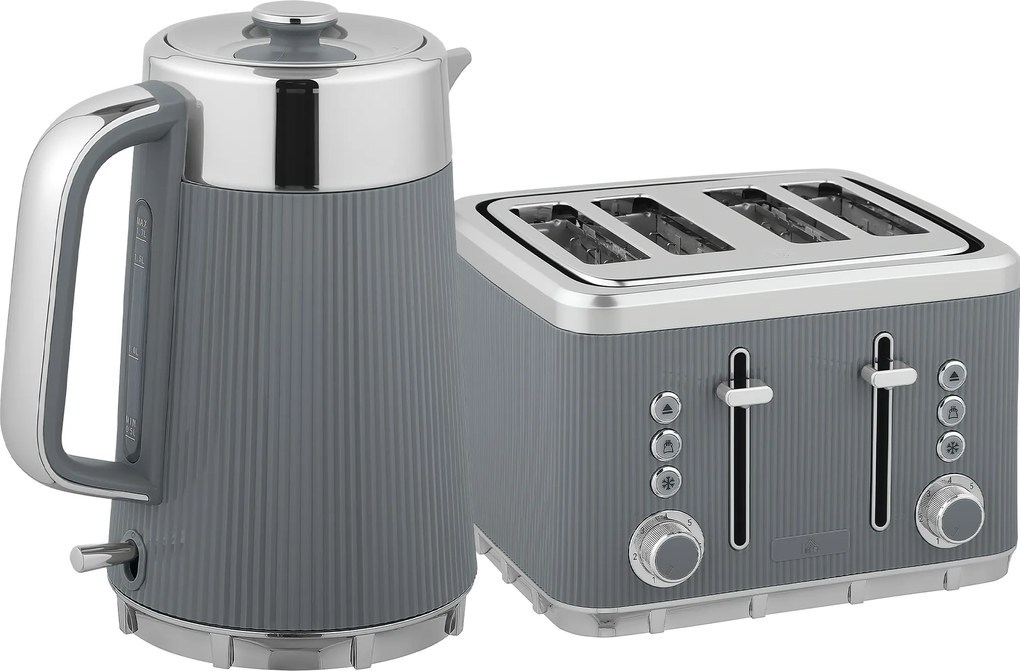 HOMCOM Czajnik 2200 W, 1,7 l z funkcją szybkiego gotowania, filtrem kamienia i tosterem na 4 kromki z 7 poziomami zarumienienia, szary | Aosom PL