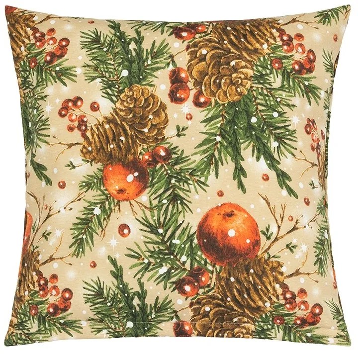 Bellatex Poduszka Boże Narodzenie Szyszki i jabłka świąteczne, 45 x 45 cm