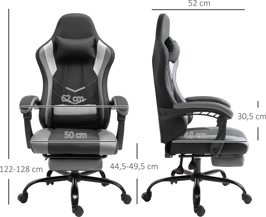 Vinsetto Ergonomiczne krzesło gamingowe z podnóżkiem krzesło biurowe do biurka czarne | Aosom PL