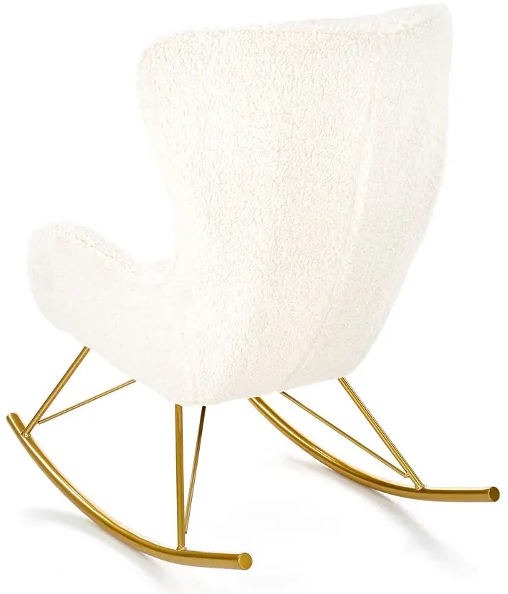 Kremowy fotel bujany boucle na złotej podstawie A7-R93