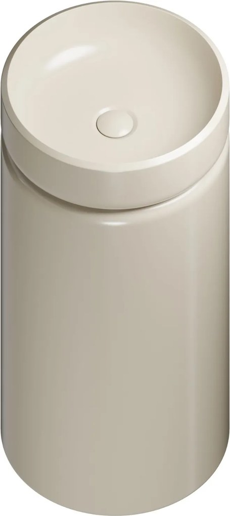 Umywalka z konglomeratu wolnostojąca okrągła beżowa błyszcząca 85 x 40 cm RONA Beige Glow : Podłączenie syfonu - Do podłogi