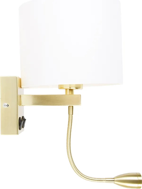 Złota lampa ścienna z USB i białym kloszem 18 cm - Brescia Combi