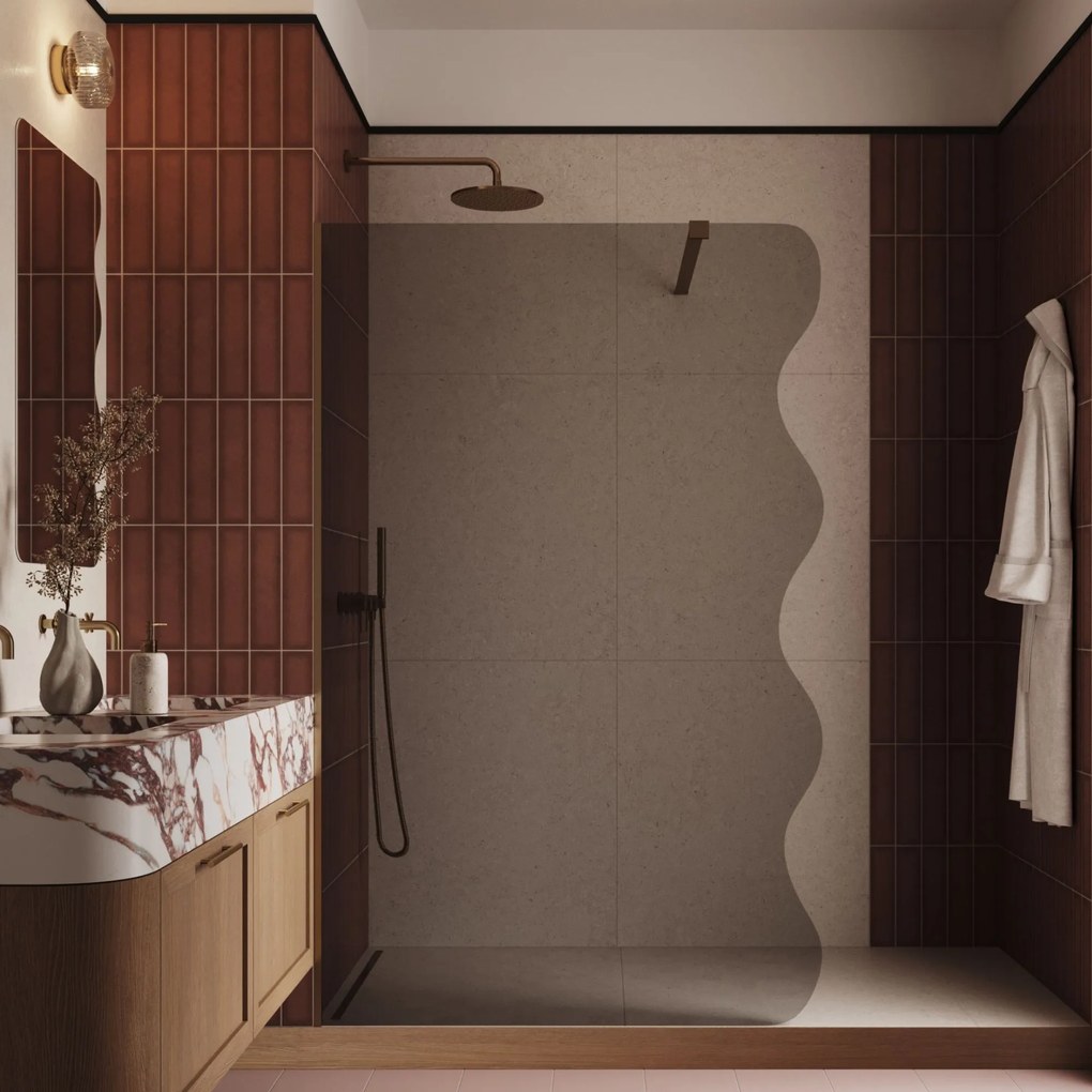 Ścianka prysznicowa Walk in fix szkło grafitowe falowane 8mm MOLIS Wave Grafit MASSI | Różne rozmiary : Kolor profili kabiny - czarny, Szerokość ścianki - 100 cm, Typ montażu - WALK in FIX (Do ściany)