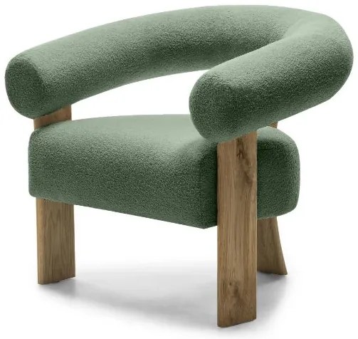 Ciemnozielony designerski fotel KOKEI, dąb