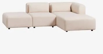 Sofa Modułowy Z Prawym Szezlongiem, 2-częściowy Z Pufą Fogler Tkanina Baranek Boucle Kremowy Beż - Sklum