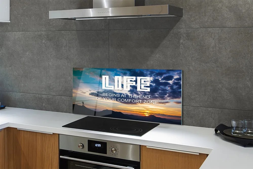 Szkło Ozdobne do Kuchni Napis na tle Nieba o Zachodzie