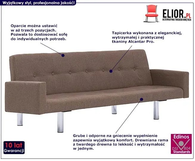 Rozkładana sofa Nesma  z podłokietnikami - brązowa