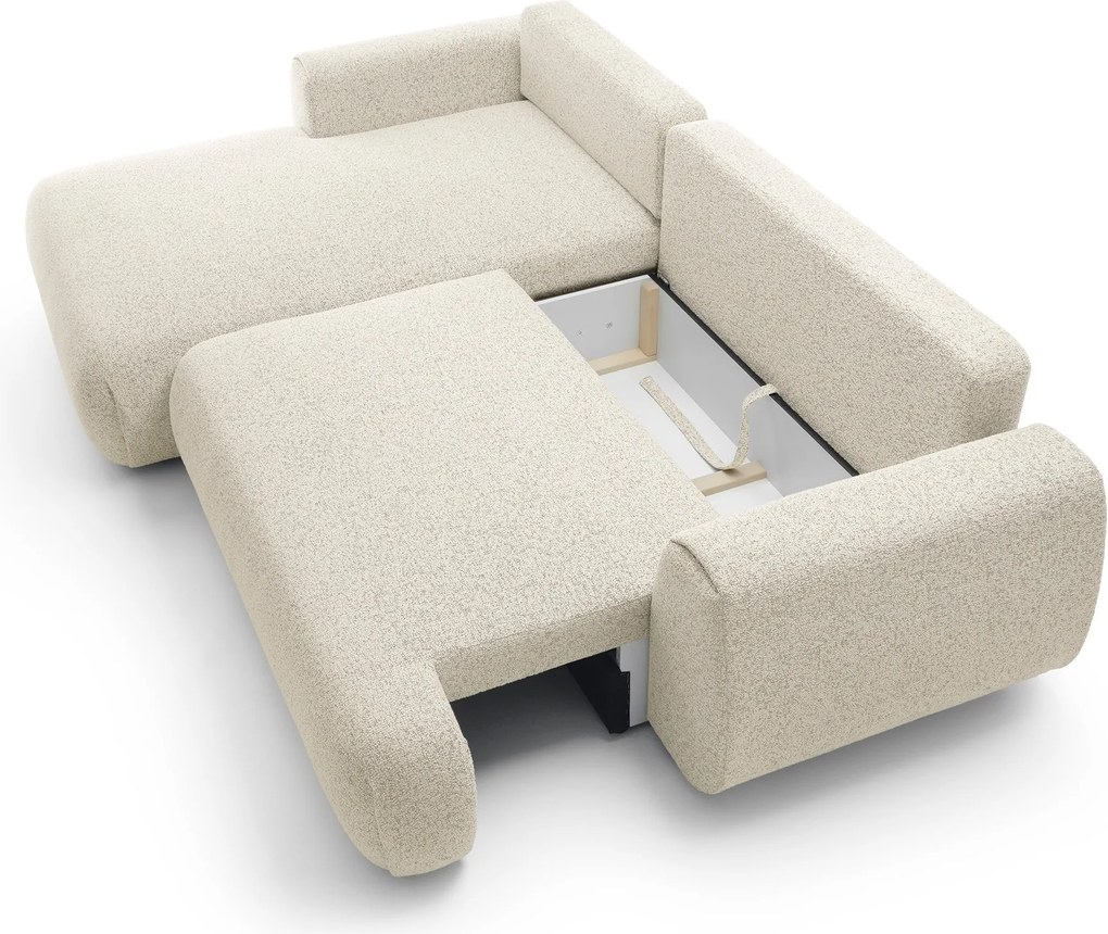 Masseno Narożnik ZEST z funkcją spania i pojemnikiem na pościel Narozniki L, Rozkładana sofa - Kremowy, PUENTE 03