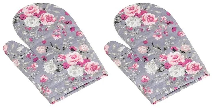 Bellatex Rękawica kuchenna Adela Kwiaty róży różowy, 28 x 18 cm, 2 szt.