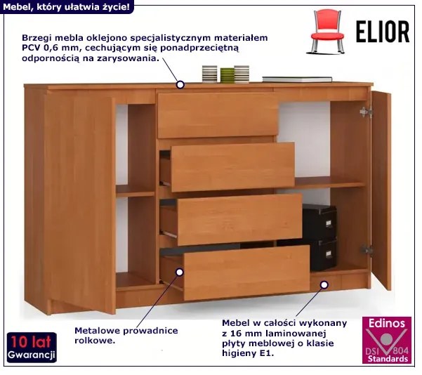 Komoda do biura z szufladami i pólkami olcha - Bedixo 3X