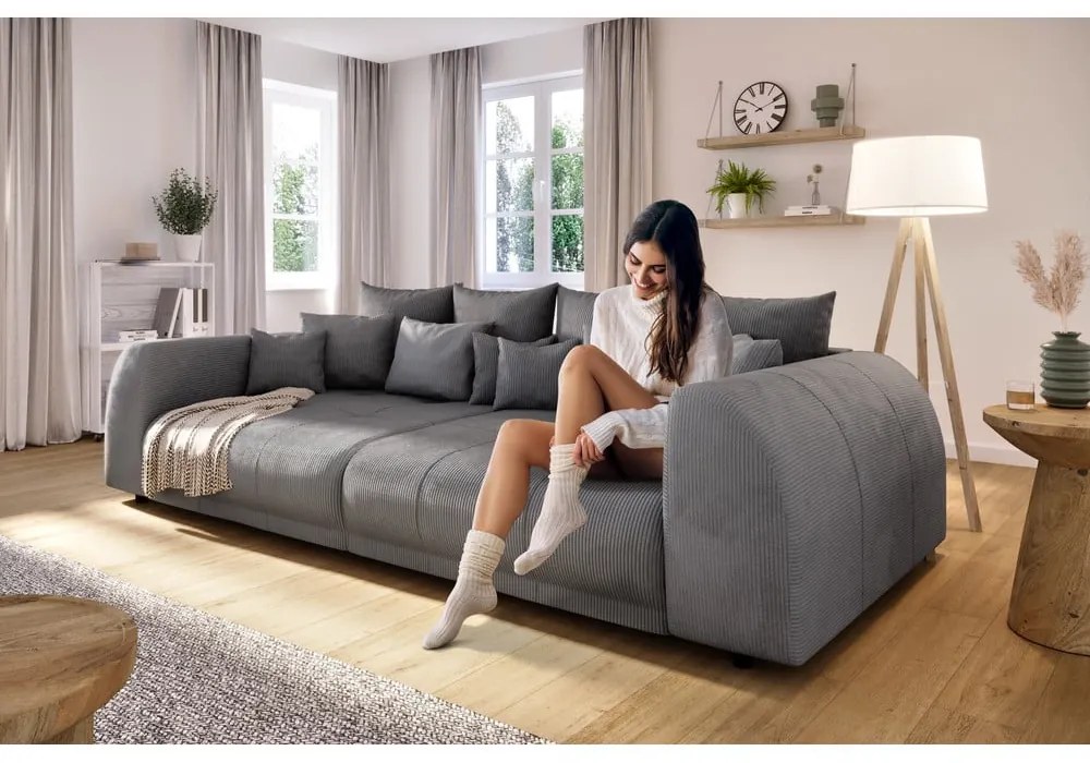 Ciemnoszara sztruksowa sofa 310 cm Vanessa – Ropez