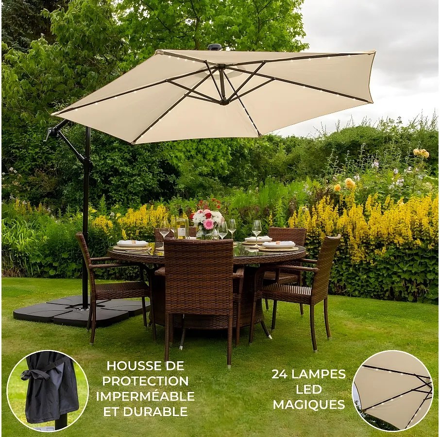 Beżowy 3-metrowy parasol LED z prostą podstawą