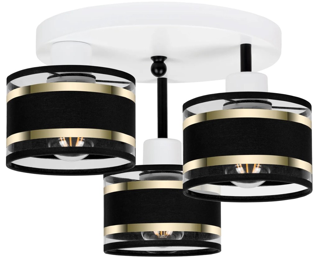 Lampa sufitowa biała trzypunktowa z czarnymi abażurami T-3030WE-SCSCSC