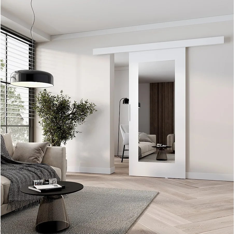 MINIO go for it, Drzwi przesuwne wewnętrzne CLEAN I 96 cm, z lustrem,  w kolorze białym