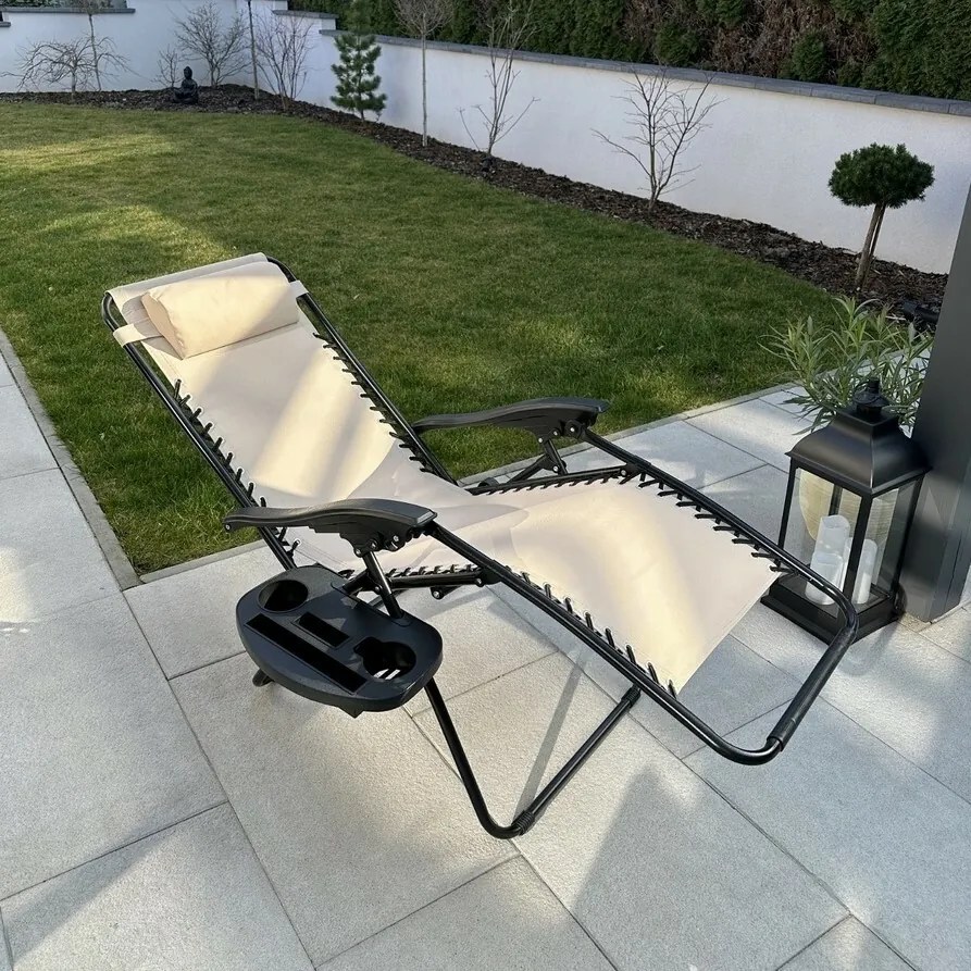 Relaksacyjne krzesło  ogrodowe z podnóżkiem Regina, beżowy