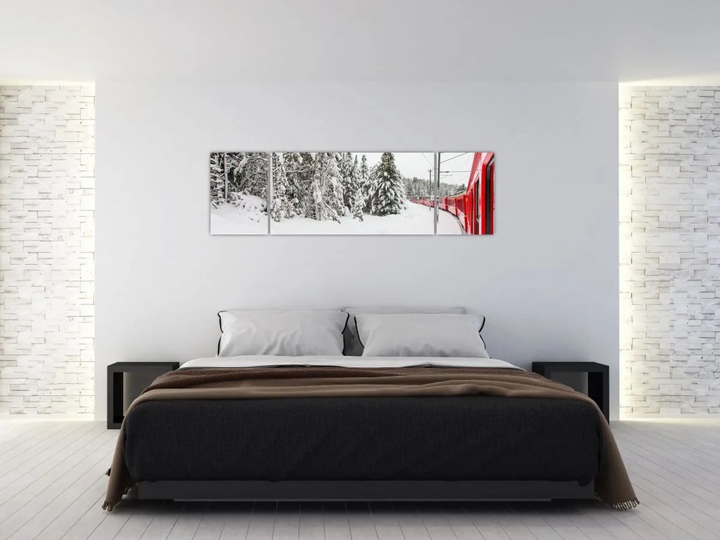 Obraz - Pociąg w zaśnieżonym krajobrazie (170x50 cm)