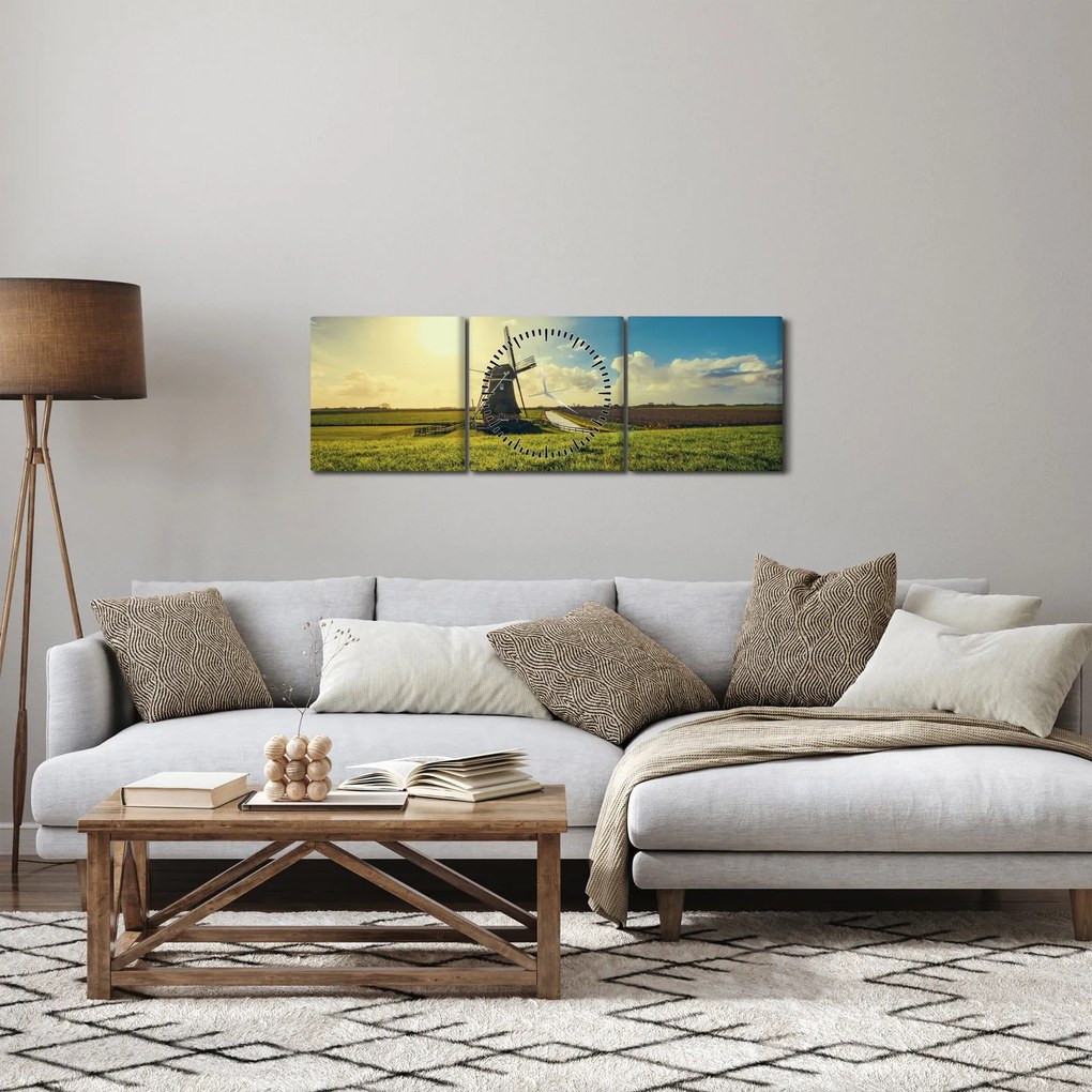 Obraz - Wiatrak (z zegarem) (90x30 cm)