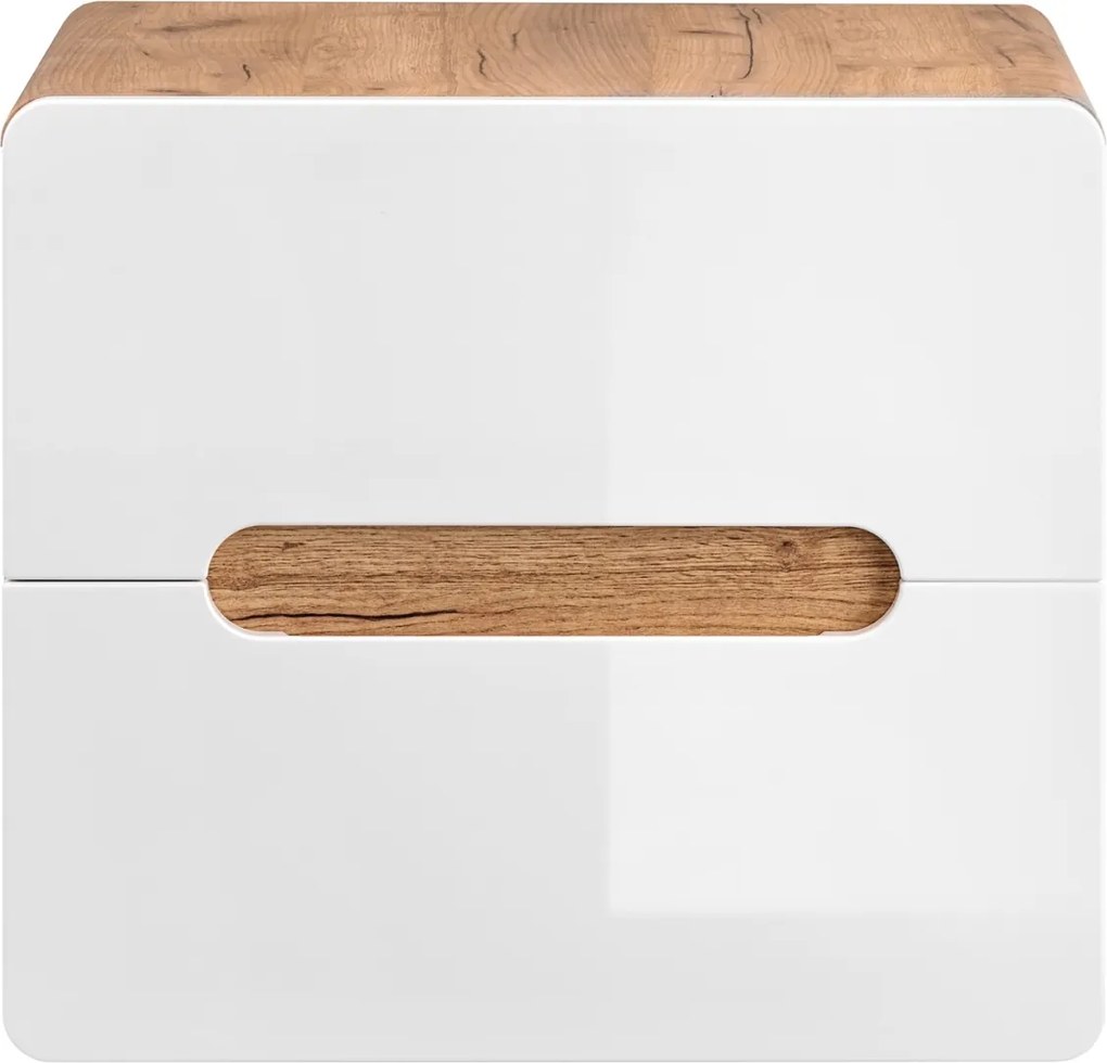 Szafka pod umywalkę nablatową 60 cm, Aruba 828 FSC, dąb craft złoty/biały połysk