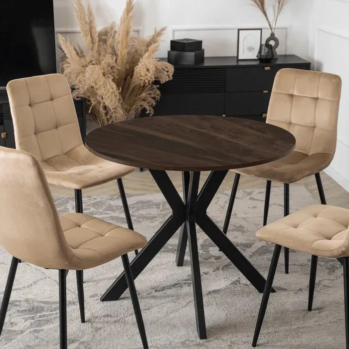 Stół Okrągły LAUREN 80 cm Orzech/Czarny Loft