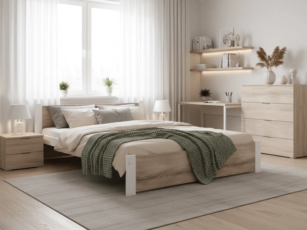 Łóżko IKAROS 120 x 200 cm, białe/dąb sonoma Stelaż: Bez stelaża, Materac: Materac Coco Maxi 20 cm