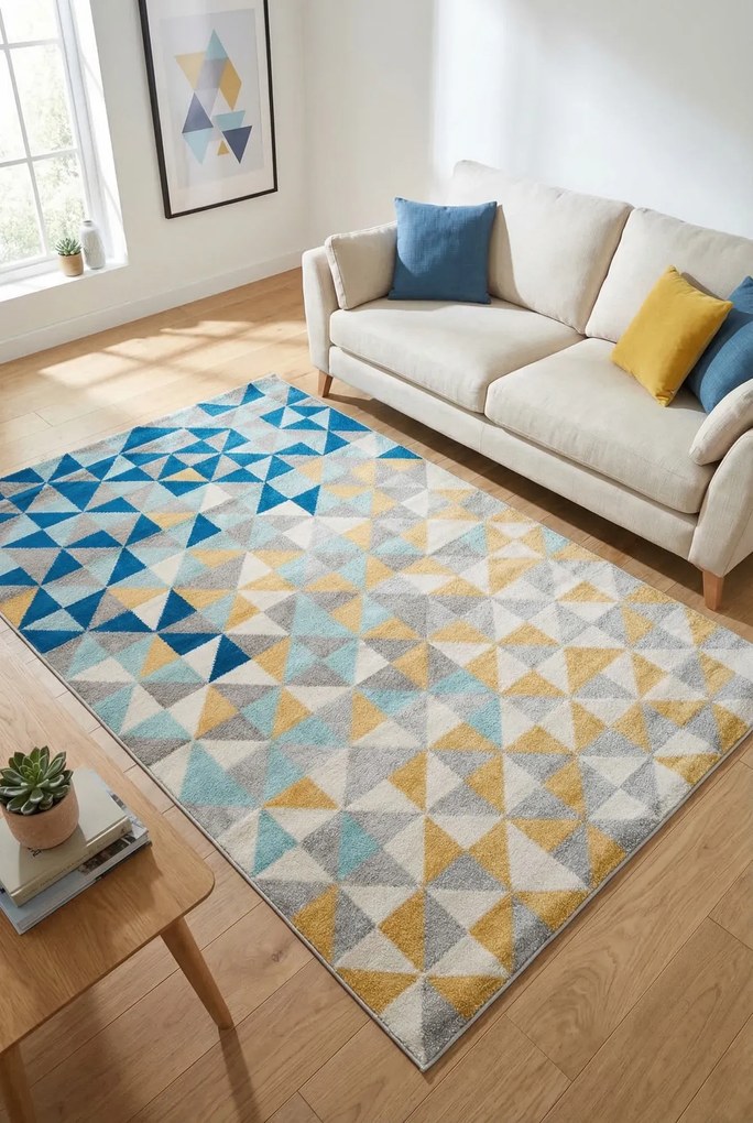 Szaro-granatowy dywan dziecięcy w trójkąty T8-C34