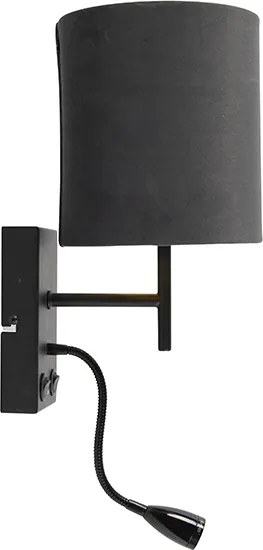 Lampa ścienna w stylu art deco czarna z abażurem z ciemnoszarego weluru - Stacca